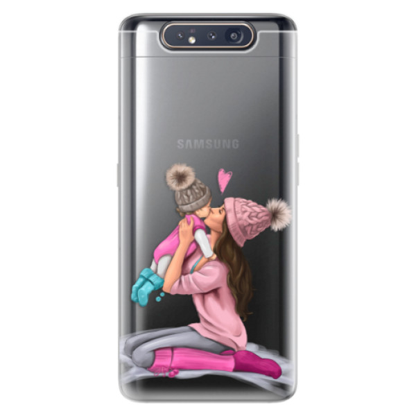 Odolné silikónové puzdro iSaprio - Kissing Mom - Brunette and Girl - Samsung Galaxy A80