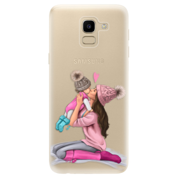 Odolné silikónové puzdro iSaprio - Kissing Mom - Brunette and Girl - Samsung Galaxy J6