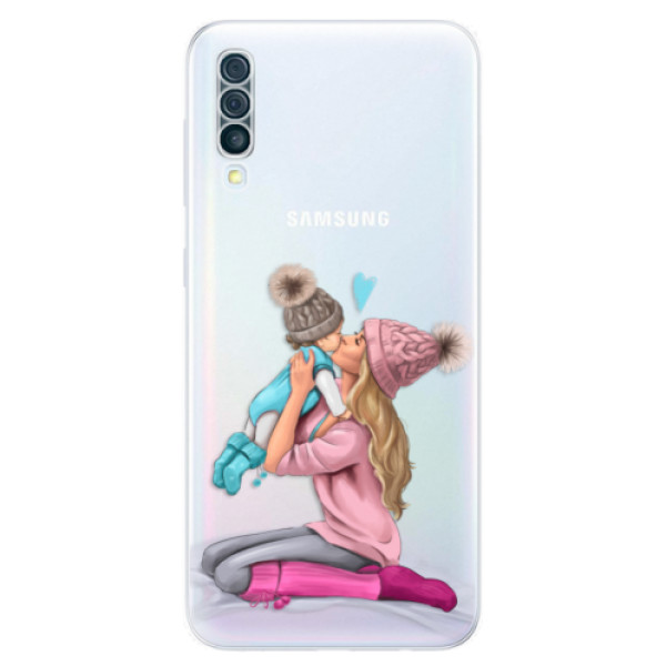 Odolné silikónové puzdro iSaprio - Kissing Mom - Blond and Boy - Samsung Galaxy A50