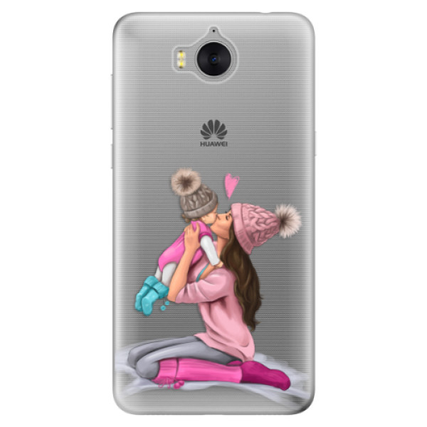 Odolné silikónové puzdro iSaprio - Kissing Mom - Brunette and Girl - Huawei Y5 2017 / Y6 2017