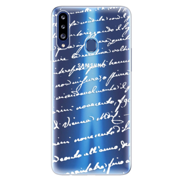 Odolné silikónové puzdro iSaprio - Handwriting 01 - white - Samsung Galaxy A20s
