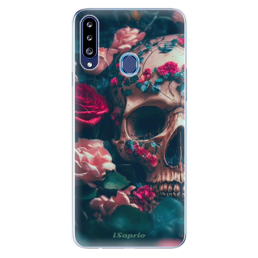 Odolné silikónové puzdro iSaprio - Skull in Roses - Samsung Galaxy A20s