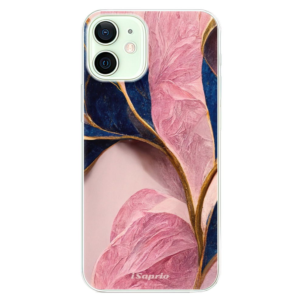 Odolné silikónové puzdro iSaprio - Pink Blue Leaves - iPhone 12 mini