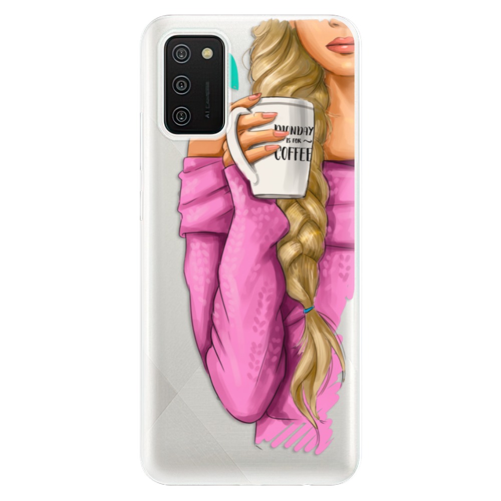 Odolné silikónové puzdro iSaprio - My Coffe and Blond Girl - Samsung Galaxy A02s