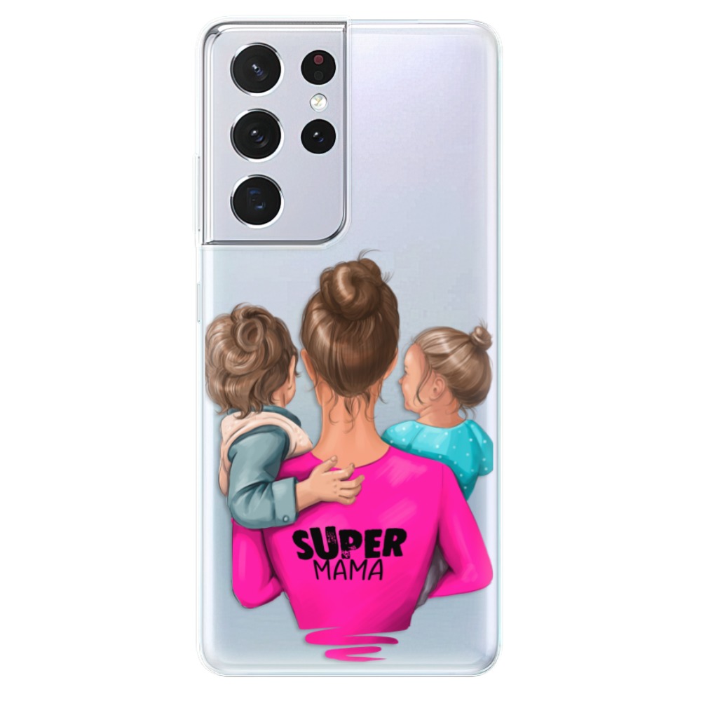 Odolné silikónové puzdro iSaprio - Super Mama - Boy and Girl - Samsung Galaxy S21 Ultra