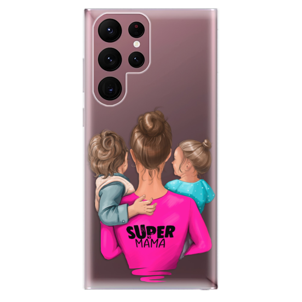 Odolné silikónové puzdro iSaprio - Super Mama - Boy and Girl - Samsung Galaxy S22 Ultra 5G
