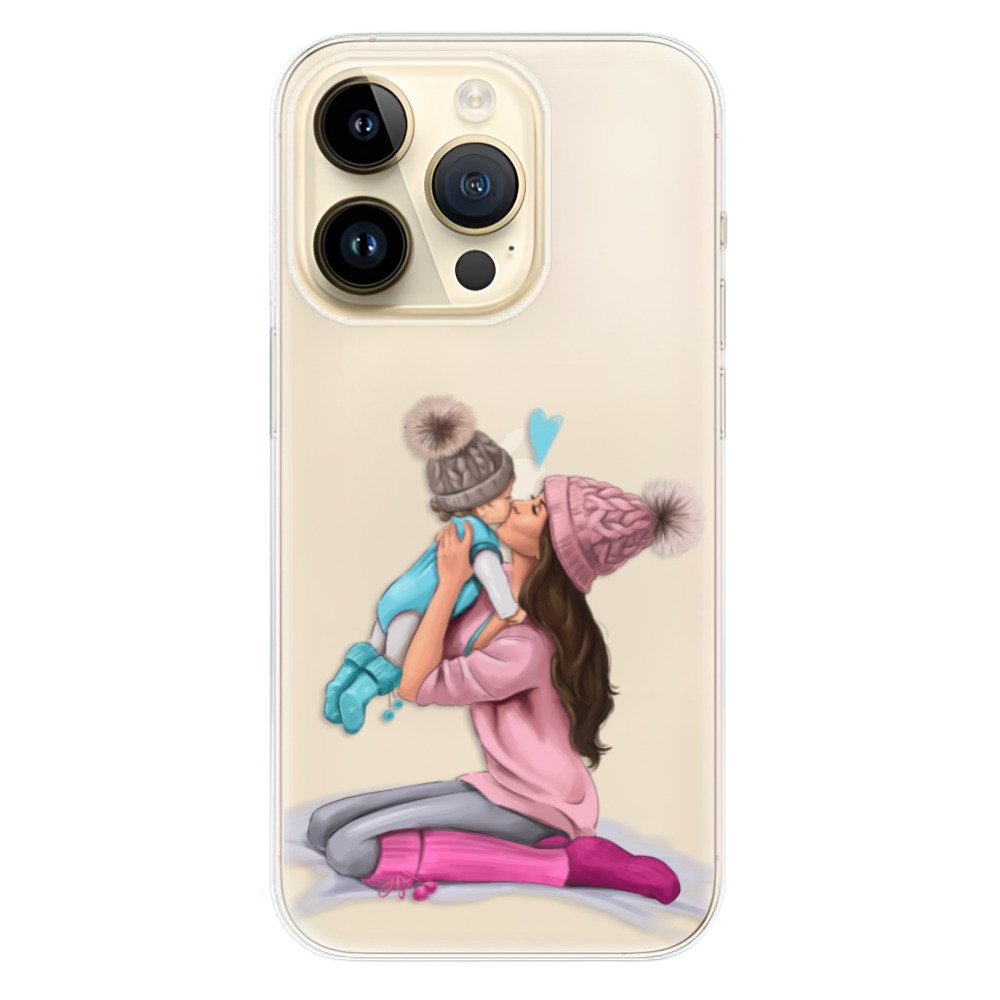 Odolné silikónové puzdro iSaprio - Kissing Mom - Brunette and Boy - iPhone 14 Pro