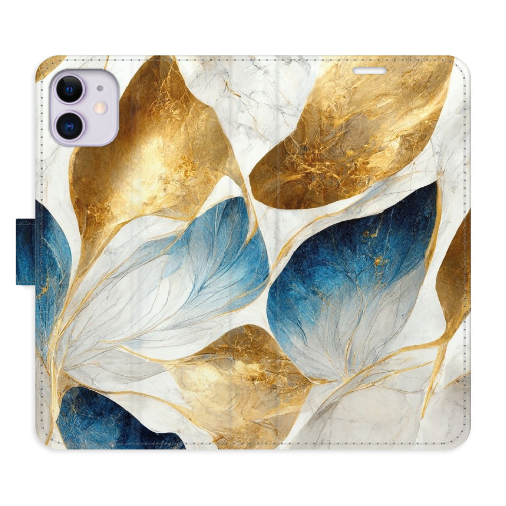 Flipové puzdro iSaprio - GoldBlue Leaves - iPhone 11