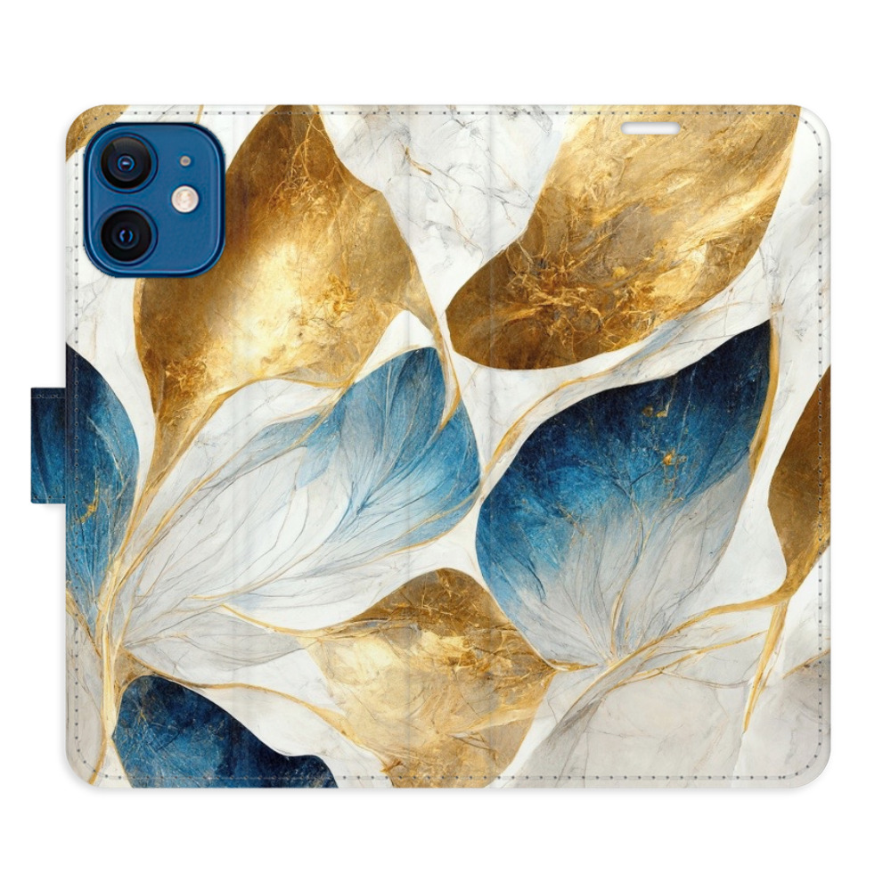 Flipové puzdro iSaprio - GoldBlue Leaves - iPhone 12 mini