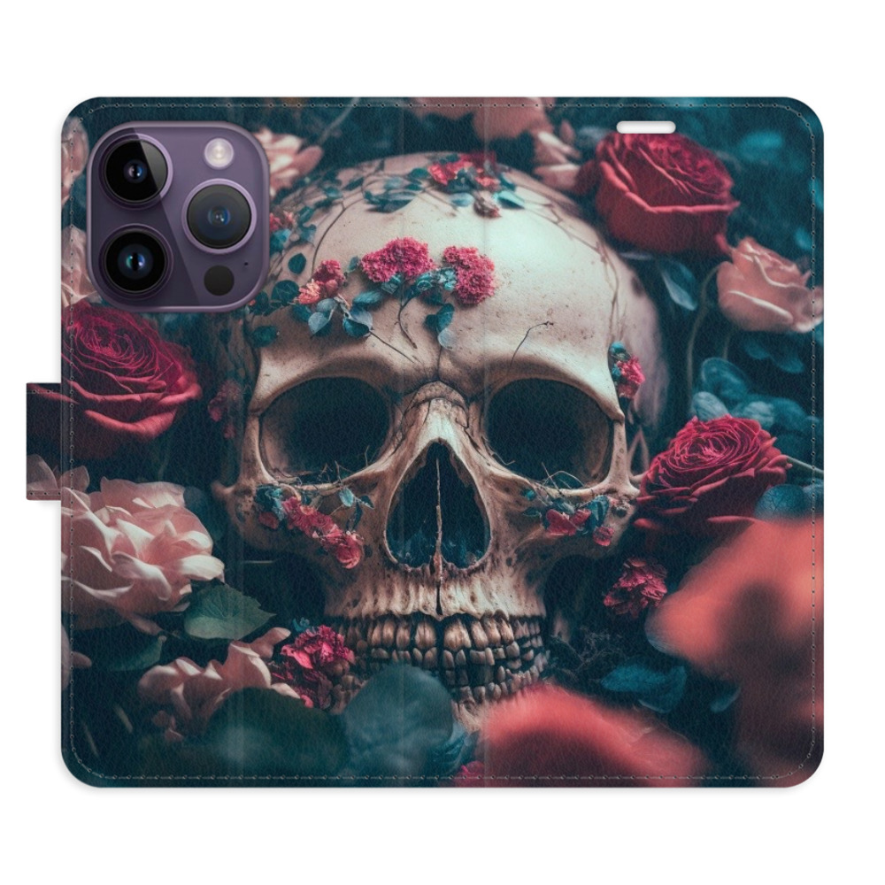 Flipové puzdro iSaprio - Skull in Roses 02 - iPhone 14 Pro