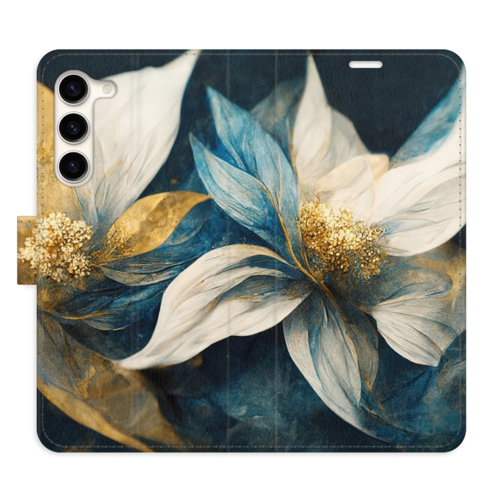 Flipové puzdro iSaprio - Gold Flowers - Samsung Galaxy S23+ 5G