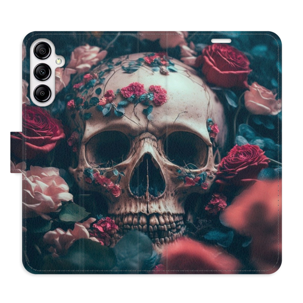 Flipové puzdro iSaprio - Skull in Roses 02 - Samsung Galaxy A14 / A14 5G