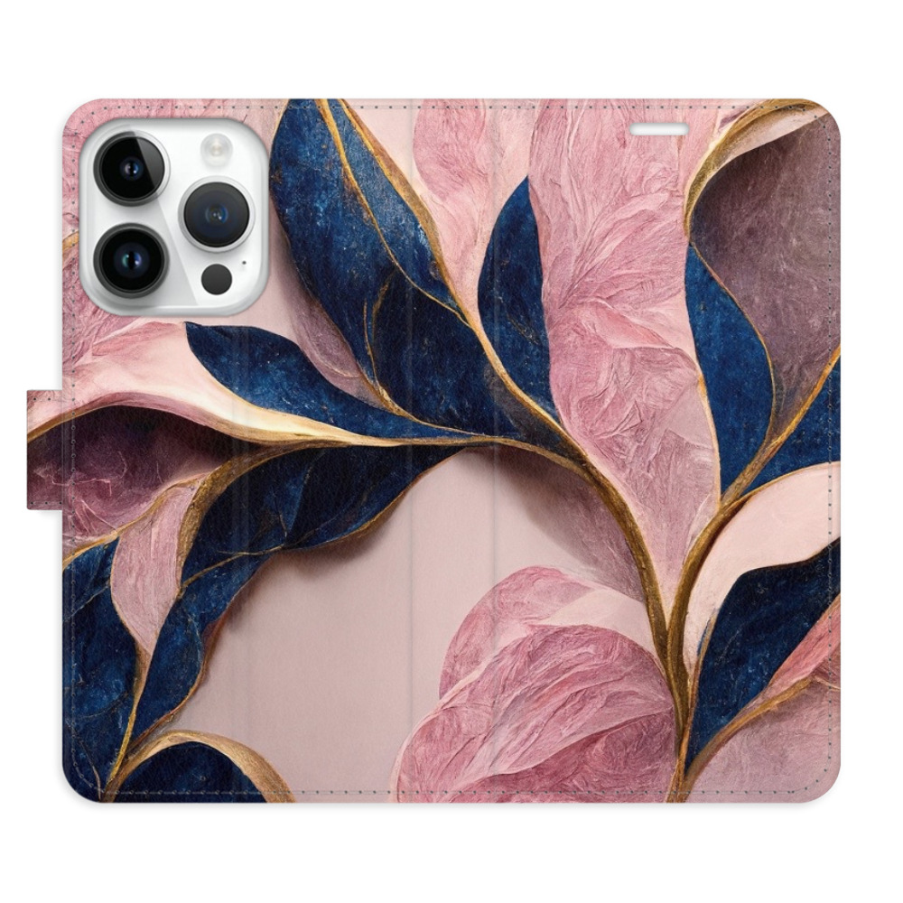 Flipové puzdro iSaprio - Pink Leaves - iPhone 15 Pro