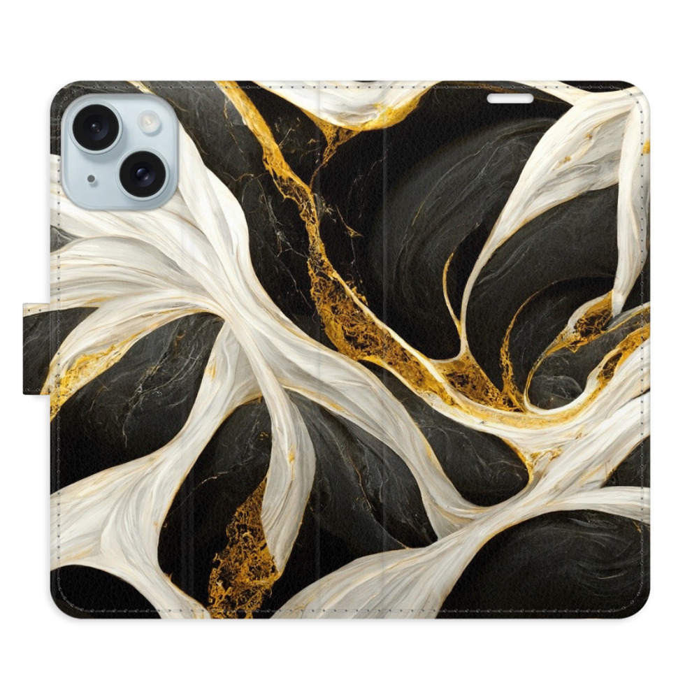 Flipové puzdro iSaprio - BlackGold Marble - iPhone 15 Plus